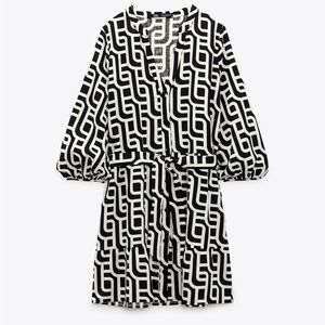 Zara Black & White Geometric Print Dress XS